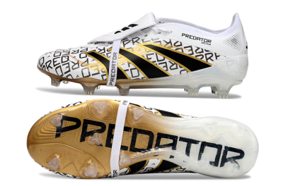 Men's Adidas Predator 25 Elite Foldover Tongue FG Firm Ground Low-Tops Football Boots - White/Black/Gold