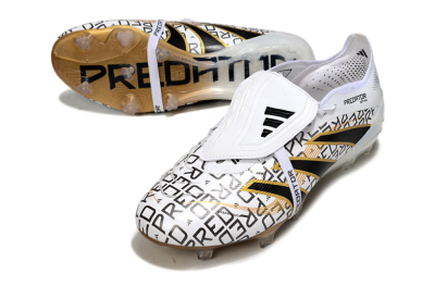Men's Adidas Predator 25 Elite Foldover Tongue FG Firm Ground Low-Tops Football Boots - White/Black/Gold