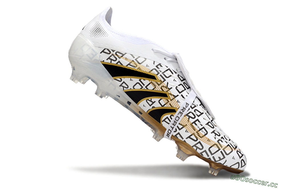 Men's Adidas Predator 25 Elite Foldover Tongue FG Firm Ground Low-Tops Football Boots - White/Black/Gold 4