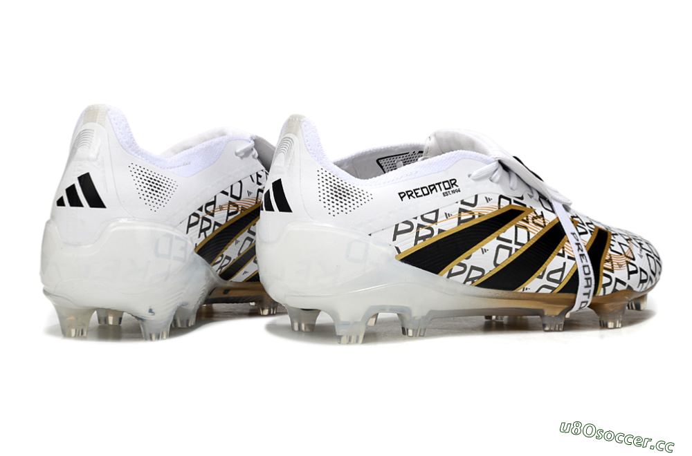 Men's Adidas Predator 25 Elite Foldover Tongue FG Firm Ground Low-Tops Football Boots - White/Black/Gold 6