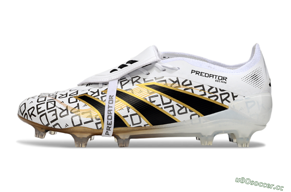 Men's Adidas Predator 25 Elite Foldover Tongue FG Firm Ground Low-Tops Football Boots - White/Black/Gold 0