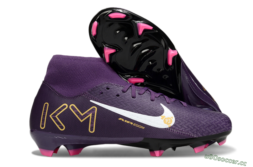 Men's Nike Air Zoom Mercurial Superfly 10 Elite FG Firm Ground High-Tops Football Boots - Purple/White/Gold 2