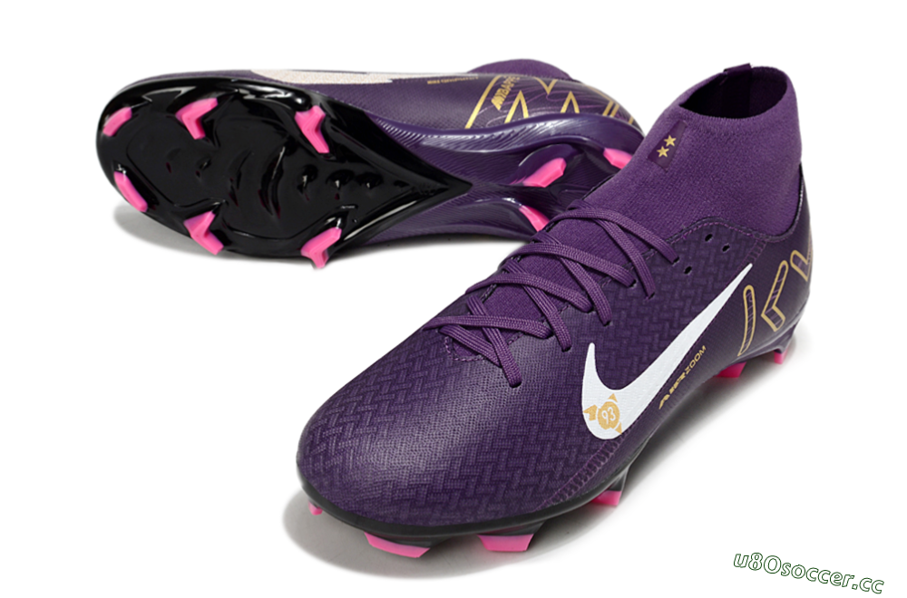 Men's Nike Air Zoom Mercurial Superfly 10 Elite FG Firm Ground High-Tops Football Boots - Purple/White/Gold 3