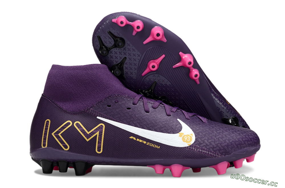Men's Nike Air Zoom Mercurial Superfly 10 Elite AG Artificial Grass High-Tops Football Boots - Purple/White/Gold 2