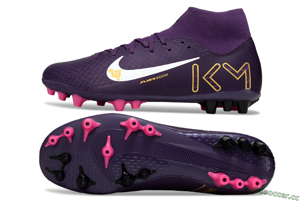 Men's Nike Air Zoom Mercurial Superfly 10 Elite AG Artificial Grass High-Tops Football Boots - Purple/White/Gold 1