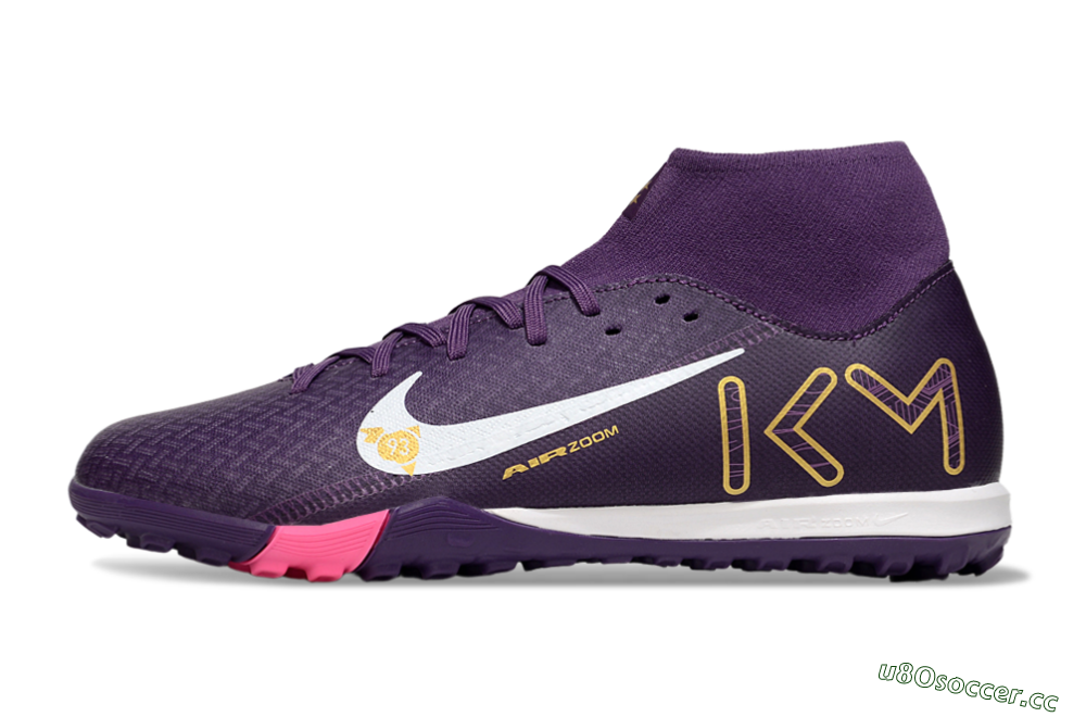 Men's Nike Air Zoom Mercurial Superfly 10 Elite TF Artificial Turf High-Tops Football Shoes - Purple/White/Gold 0