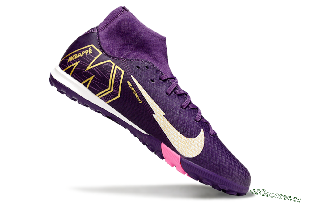 Men's Nike Air Zoom Mercurial Superfly 10 Elite TF Artificial Turf High-Tops Football Shoes - Purple/White/Gold 4