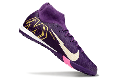 Men's Nike Air Zoom Mercurial Superfly 10 Elite TF Artificial Turf High-Tops Football Shoes - Purple/White/Gold