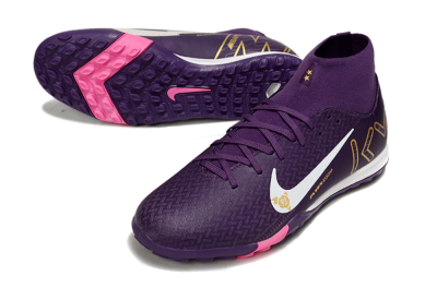 Men's Nike Air Zoom Mercurial Superfly 10 Elite TF Artificial Turf High-Tops Football Shoes - Purple/White/Gold