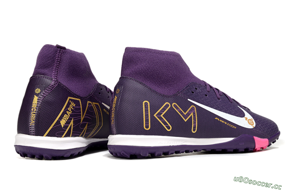 Men's Nike Air Zoom Mercurial Superfly 10 Elite TF Artificial Turf High-Tops Football Shoes - Purple/White/Gold 6