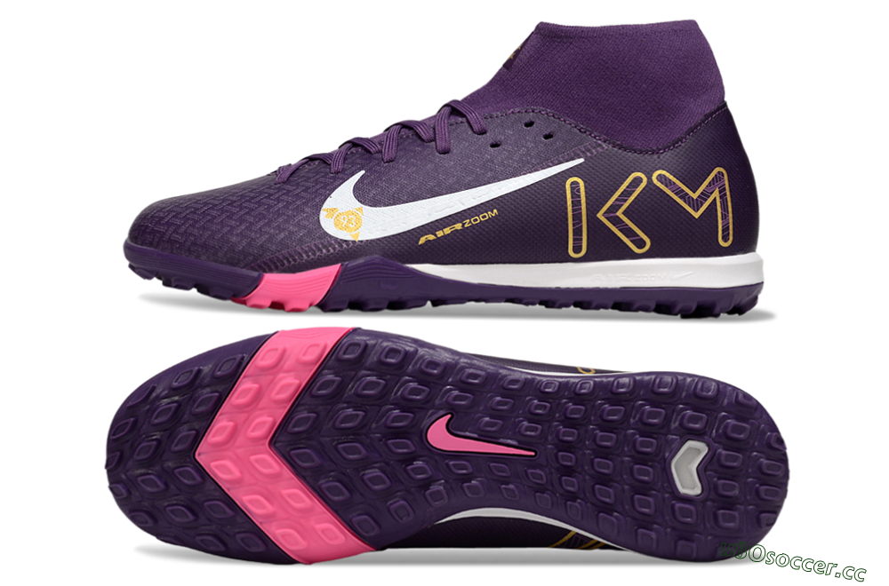 Men's Nike Air Zoom Mercurial Superfly 10 Elite TF Artificial Turf High-Tops Football Shoes - Purple/White/Gold 1