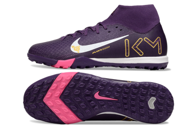 Men's Nike Air Zoom Mercurial Superfly 10 Elite TF Artificial Turf High-Tops Football Shoes - Purple/White/Gold