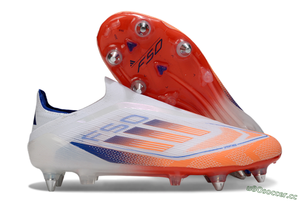 Men's Adidas F50 Elite Laceless SG Soft Ground Low-Tops Football Boots - White/Red/Blue 2