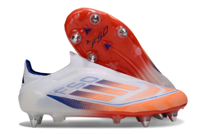 Men's Adidas F50 Elite Laceless SG Soft Ground Low-Tops Football Boots - White/Red/Blue