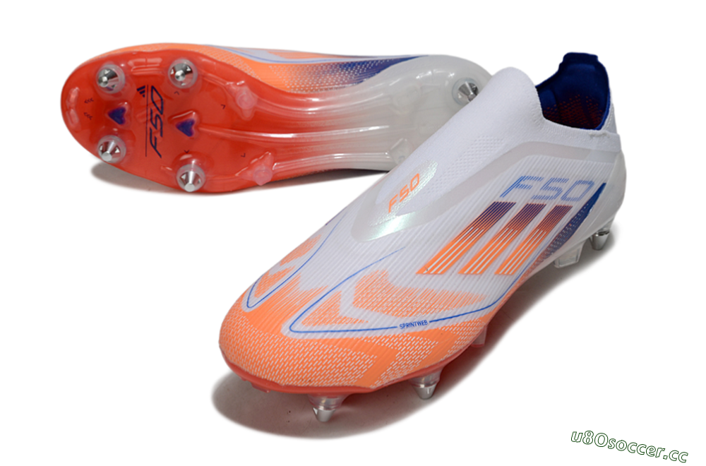 Men's Adidas F50 Elite Laceless SG Soft Ground Low-Tops Football Boots - White/Red/Blue 3