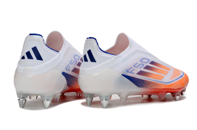 Men's Adidas F50 Elite Laceless SG Soft Ground Low-Tops Football Boots - White/Red/Blue