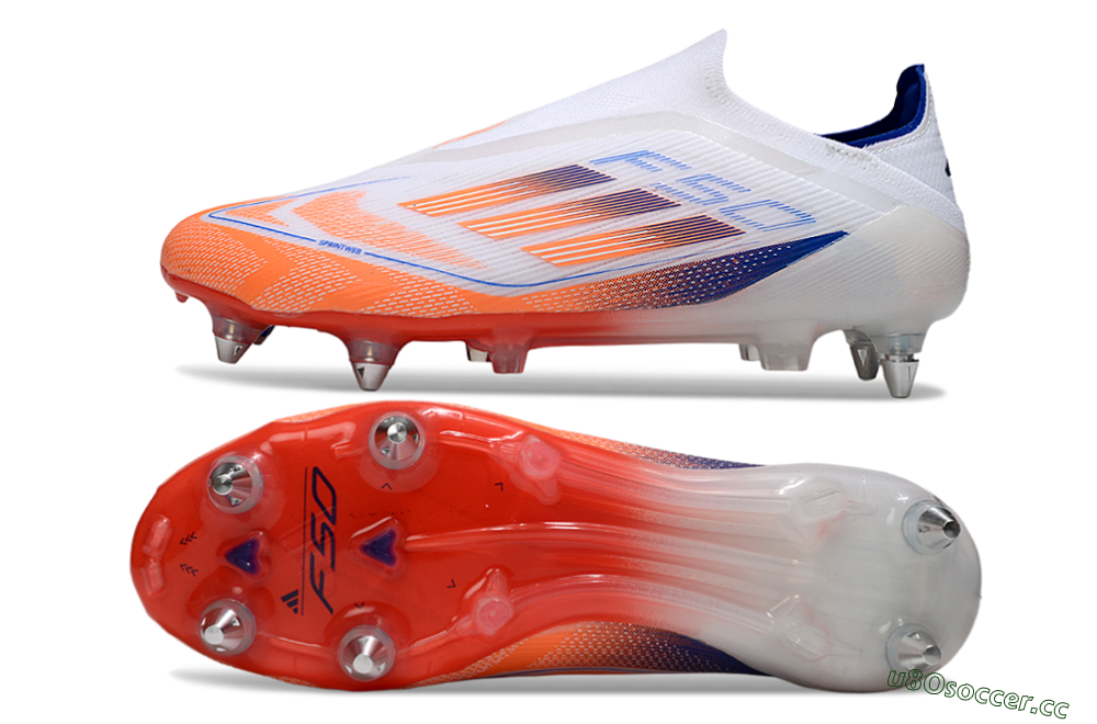 Men's Adidas F50 Elite Laceless SG Soft Ground Low-Tops Football Boots - White/Red/Blue 1