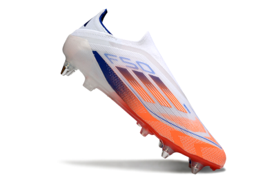 Men's Adidas F50 Elite Laceless SG Soft Ground Low-Tops Football Boots - White/Red/Blue