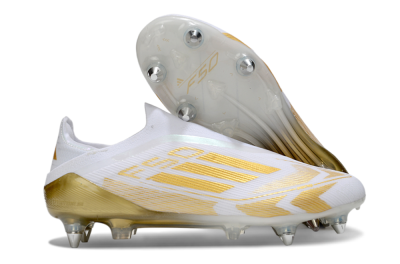 Men's Adidas F50 Elite Laceless SG Soft Ground Low-Tops Football Boots - White/Gold