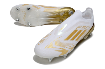 Men's Adidas F50 Elite Laceless SG Soft Ground Low-Tops Football Boots - White/Gold