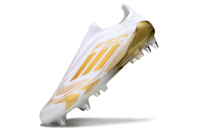 Men's Adidas F50 Elite Laceless SG Soft Ground Low-Tops Football Boots - White/Gold