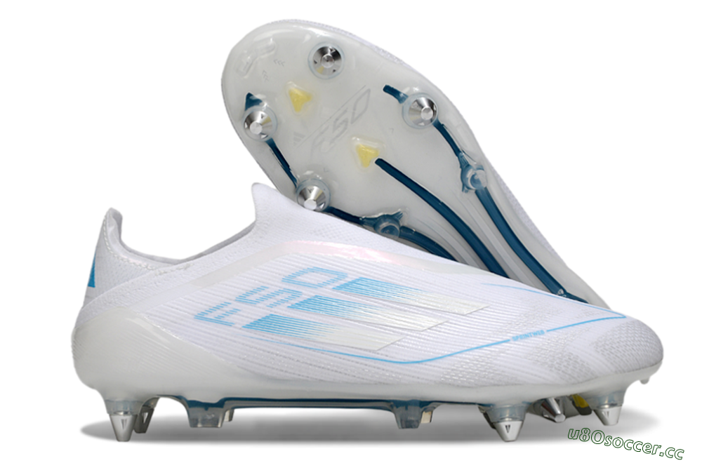 Men's Adidas F50 Elite Laceless SG Soft Ground Low-Tops Football Boots - White/Blue 2