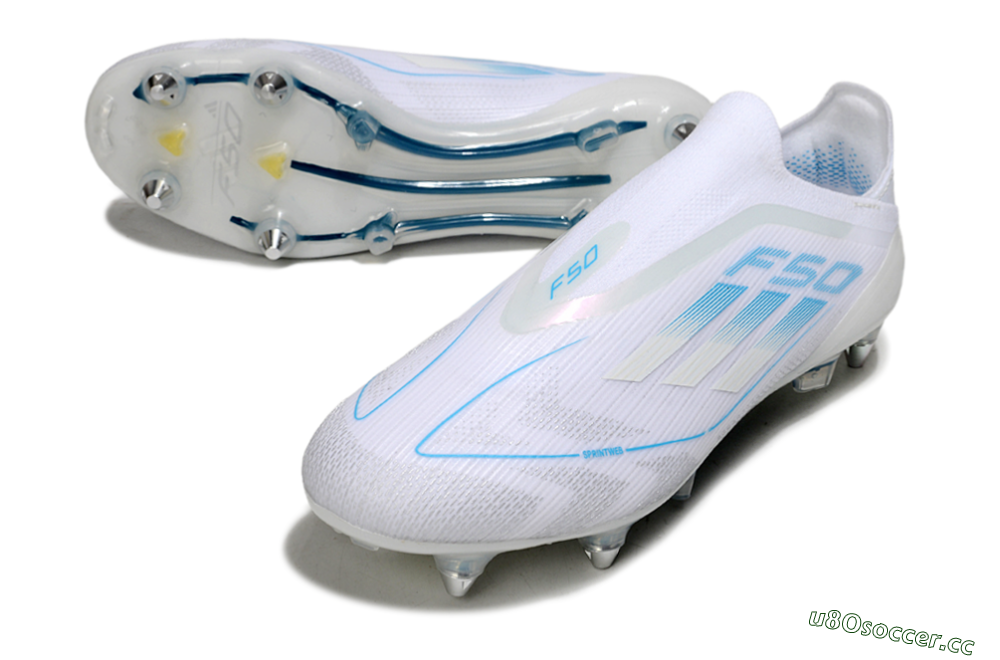 Men's Adidas F50 Elite Laceless SG Soft Ground Low-Tops Football Boots - White/Blue 3