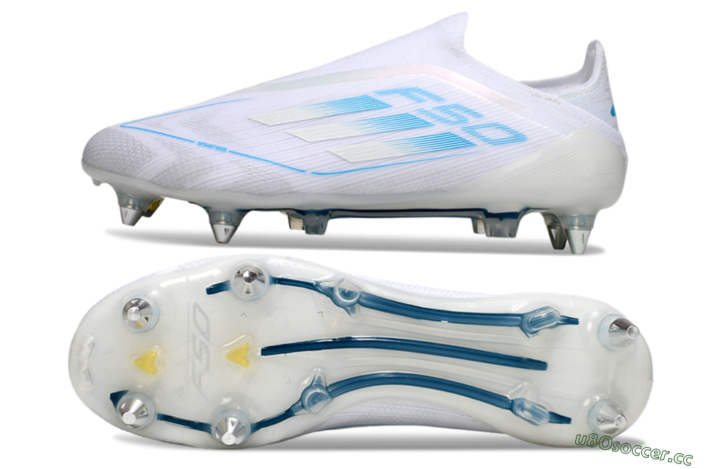 Men's Adidas F50 Elite Laceless SG Soft Ground Low-Tops Football Boots - White/Blue 1