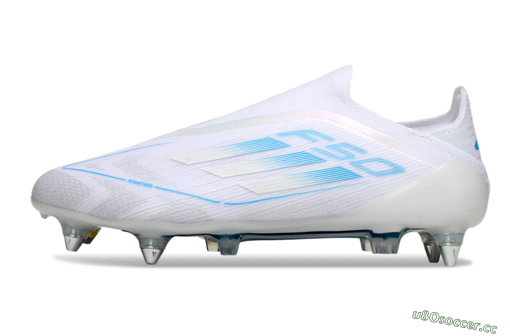 Men's Adidas F50 Elite Laceless SG Soft Ground Low-Tops Football Boots - White/Blue 0