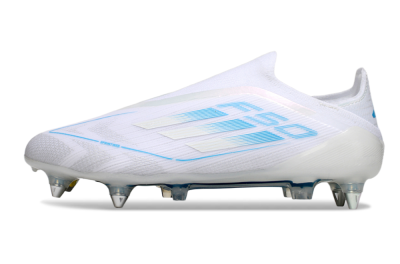Men's Adidas F50 Elite Laceless SG Soft Ground Low-Tops Football Boots - White/Blue