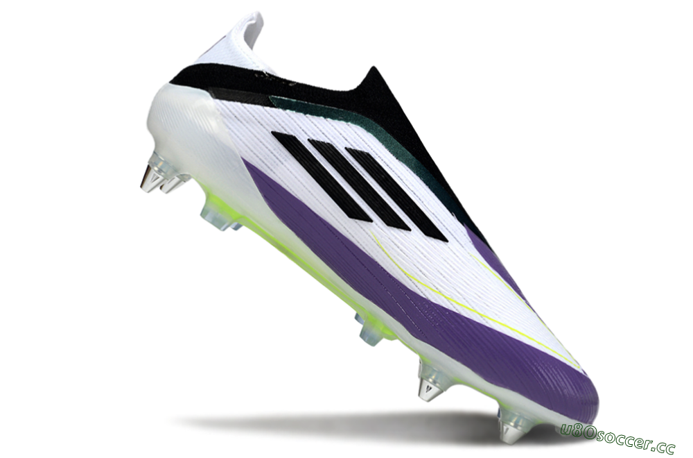 Men's Messi x Adidas F50 Elite Laceless SG Soft Ground Low-Tops Football Boots - White/Purple/Black 4