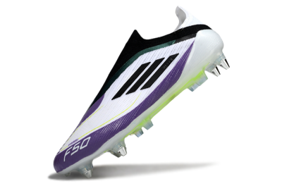 Men's Messi x Adidas F50 Elite Laceless SG Soft Ground Low-Tops Football Boots - White/Purple/Black