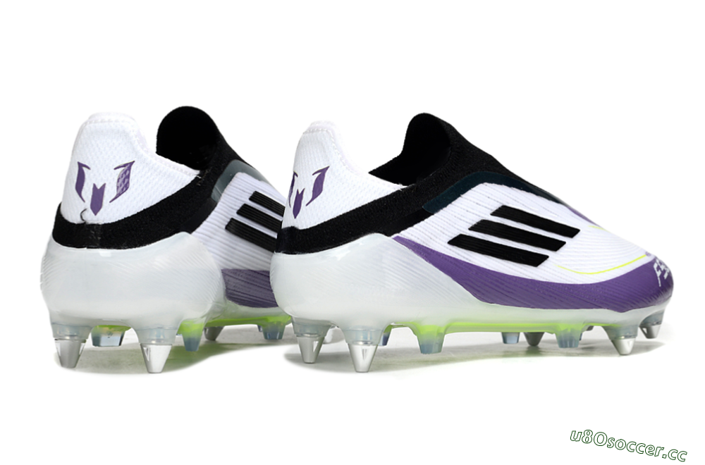 Men's Messi x Adidas F50 Elite Laceless SG Soft Ground Low-Tops Football Boots - White/Purple/Black 6