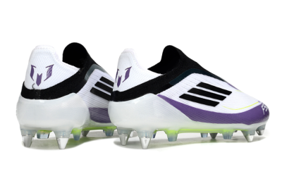 Men's Messi x Adidas F50 Elite Laceless SG Soft Ground Low-Tops Football Boots - White/Purple/Black