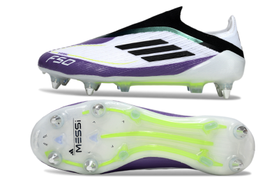 Men's Messi x Adidas F50 Elite Laceless SG Soft Ground Low-Tops Football Boots - White/Purple/Black