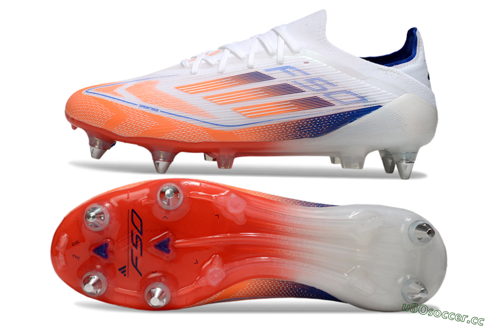 Men's Adidas F50 Elite SG Soft Ground Low-Tops Football Boots - White/Red/Blue 1