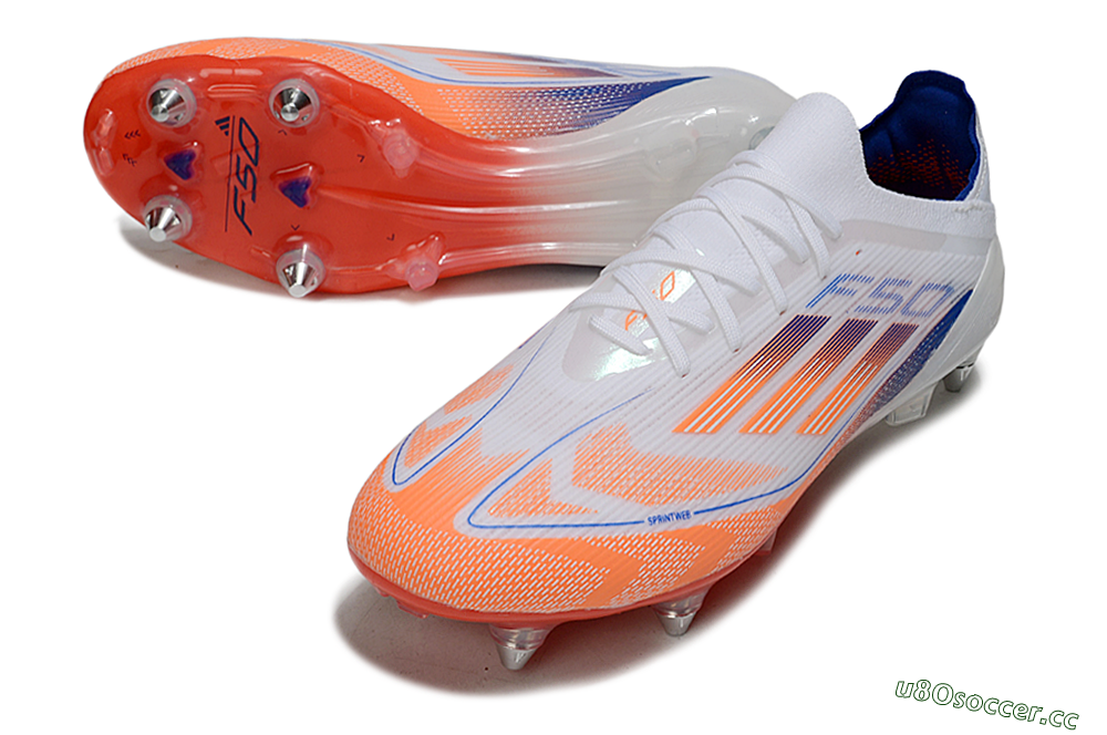Men's Adidas F50 Elite SG Soft Ground Low-Tops Football Boots - White/Red/Blue 3