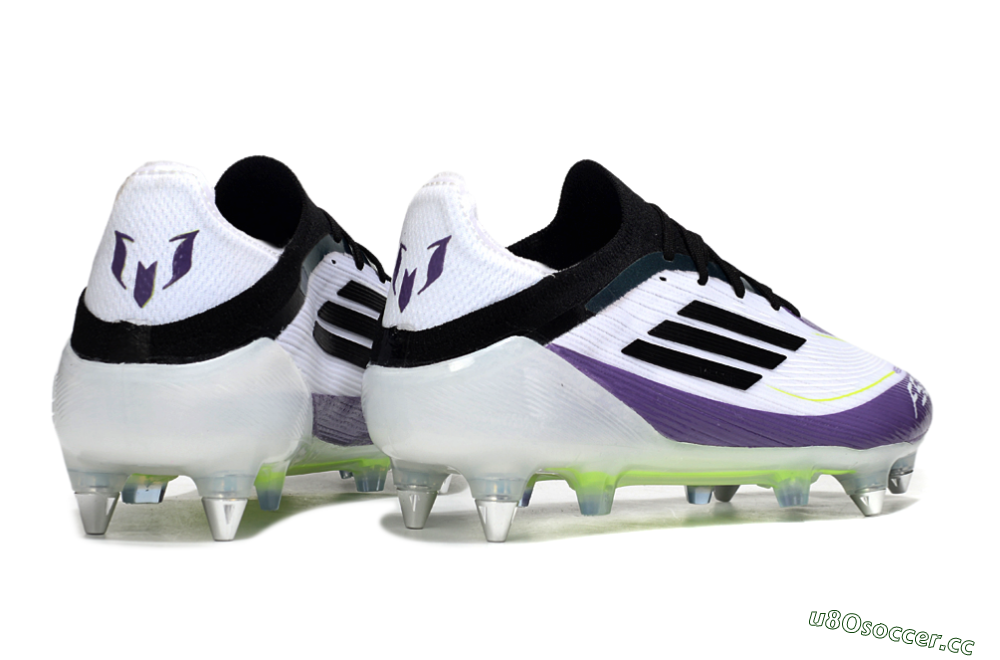 Men's Messi x Adidas F50 Elite SG Soft Ground Low-Tops Football Boots - White/Purple/Black 5