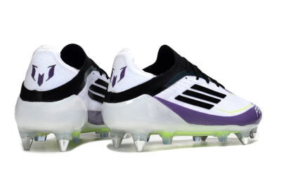 Men's Messi x Adidas F50 Elite SG Soft Ground Low-Tops Football Boots - White/Purple/Black