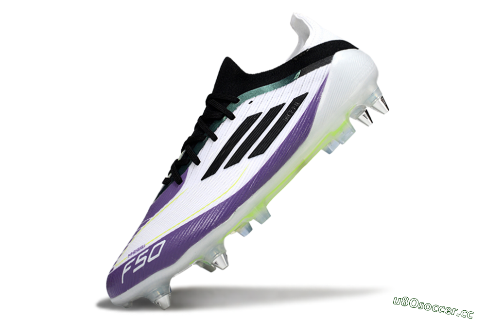Men's Messi x Adidas F50 Elite SG Soft Ground Low-Tops Football Boots - White/Purple/Black 4