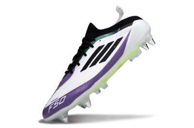 Men's Messi x Adidas F50 Elite SG Soft Ground Low-Tops Football Boots - White/Purple/Black