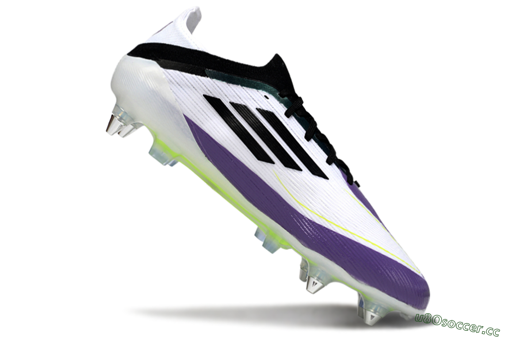 Men's Messi x Adidas F50 Elite SG Soft Ground Low-Tops Football Boots - White/Purple/Black 3