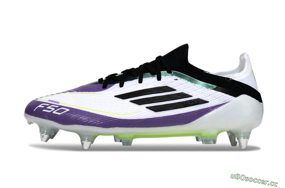 Men's Messi x Adidas F50 Elite SG Soft Ground Low-Tops Football Boots - White/Purple/Black 2