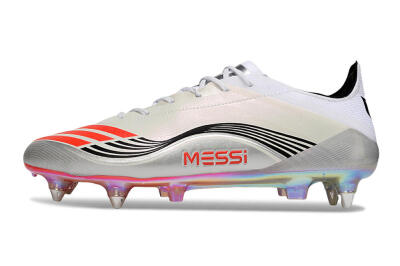 Men's Messi x Adidas F50 Elite SG Soft Ground Low-Tops Football Boots - Silver/Red/Black