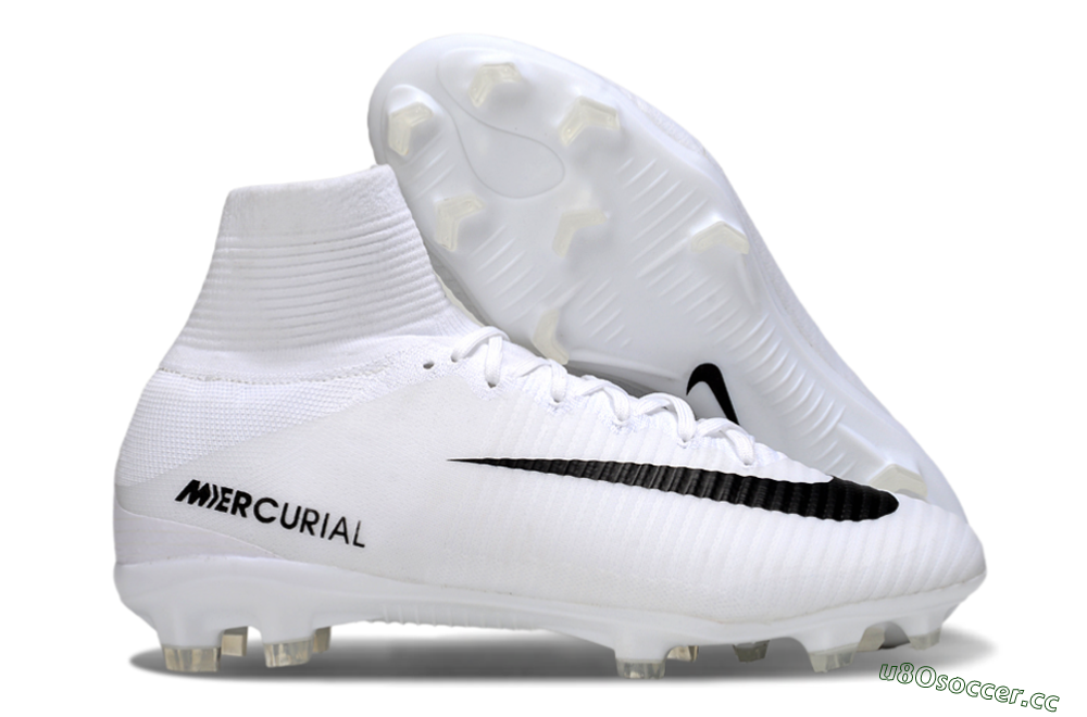 Men's Nike Mercurial Superfly 5 Elite FG Firm Ground High-Tops Football Boots - White/Black 2