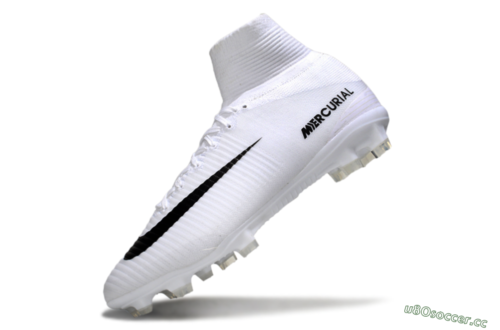 Men's Nike Mercurial Superfly 5 Elite FG Firm Ground High-Tops Football Boots - White/Black 5