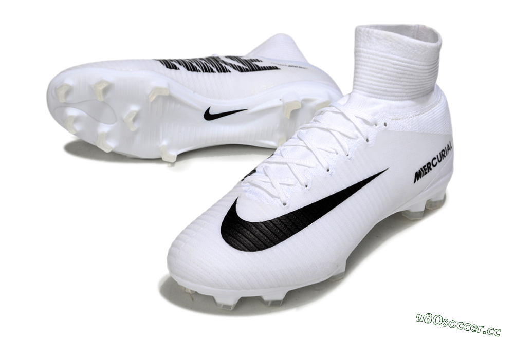 Men's Nike Mercurial Superfly 5 Elite FG Firm Ground High-Tops Football Boots - White/Black 3