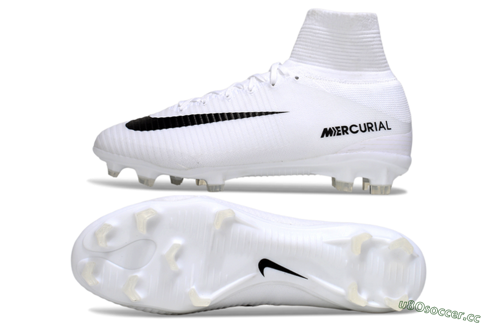 Men's Nike Mercurial Superfly 5 Elite FG Firm Ground High-Tops Football Boots - White/Black 1