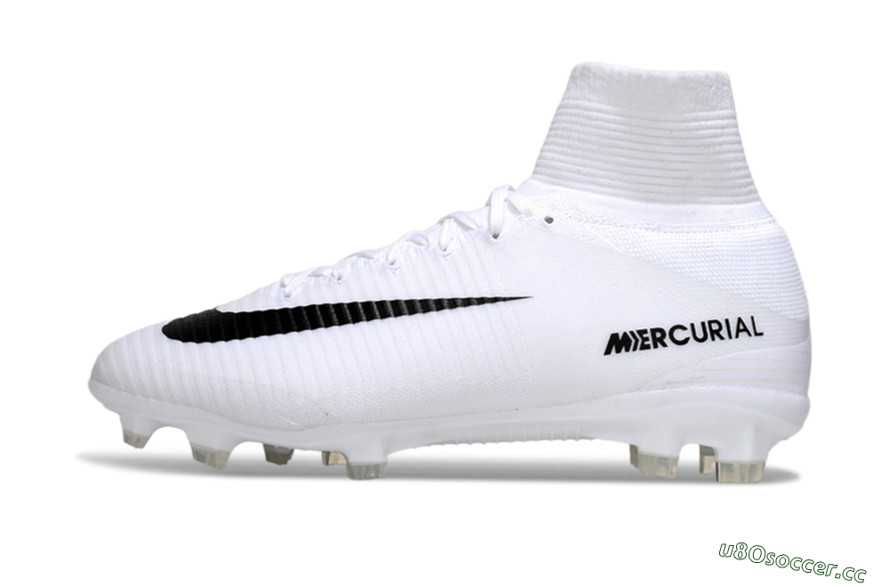 Men's Nike Mercurial Superfly 5 Elite FG Firm Ground High-Tops Football Boots - White/Black 0