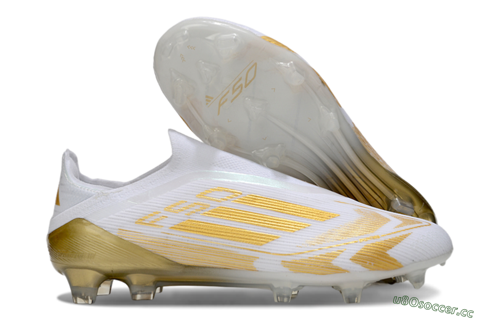 Men's Adidas F50 Elite Laceless FG Firm Ground Low-Tops Football Boots - White/Gold 2